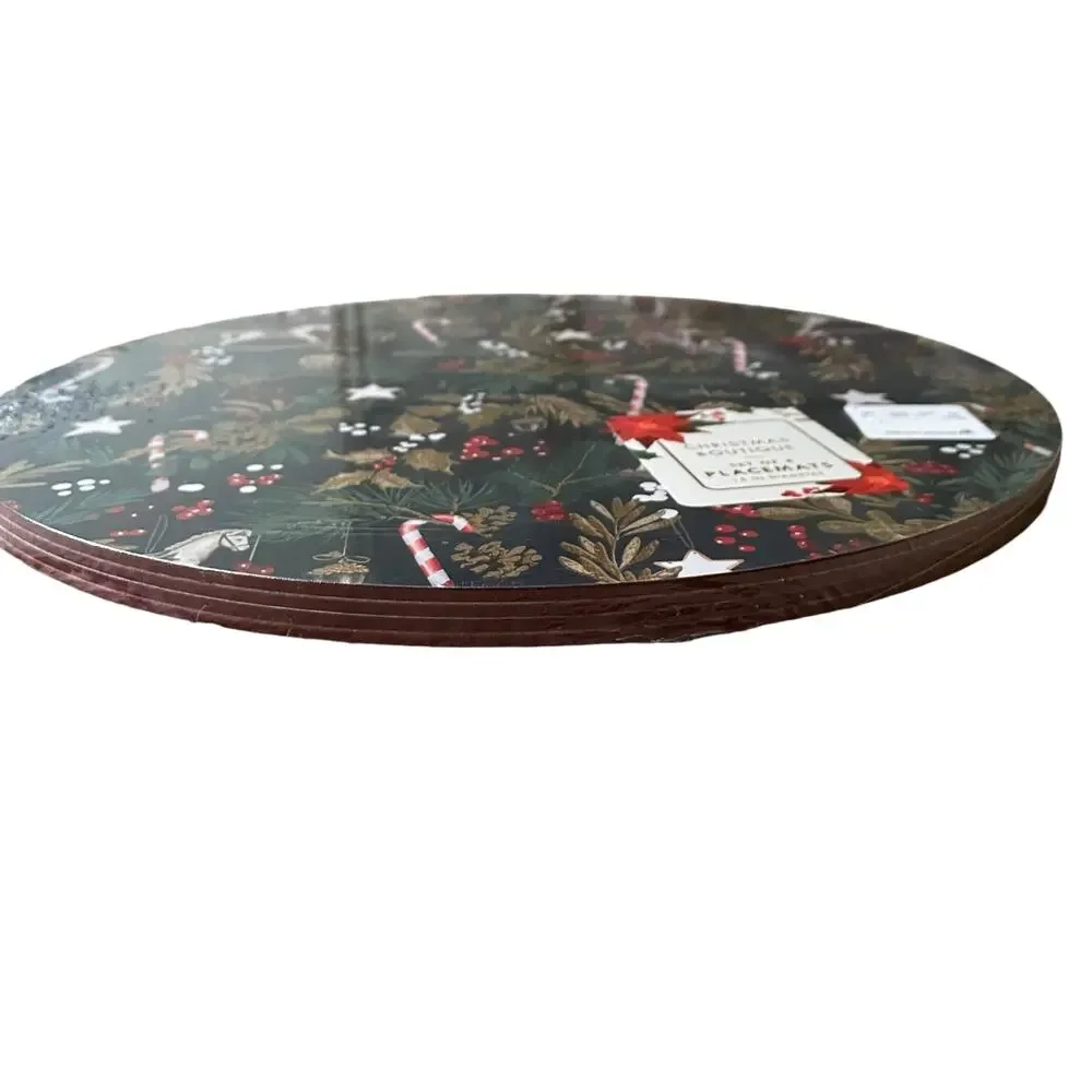 Christmas Boutique Reversible Cork Backed Placemats 15in Round Set of 4 New